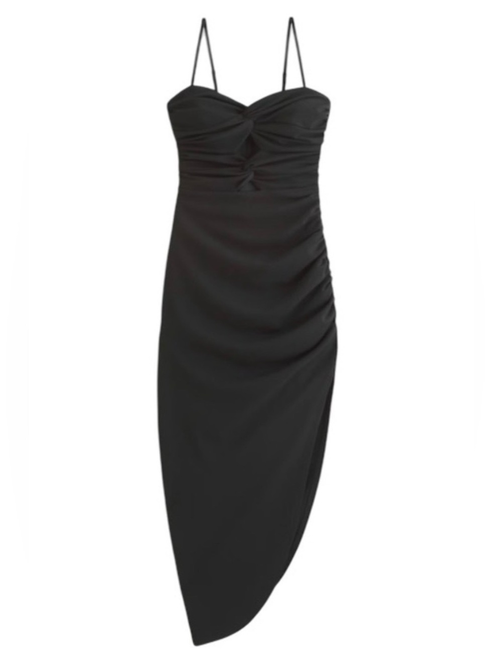 Abercrombie & Fitch Black Ruched Front Cutout Asymmetrical Midi Dress - Picture 6 of 7
